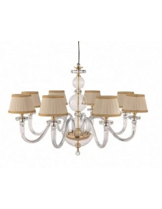 Crystal and glass chandelier with gold lampshades